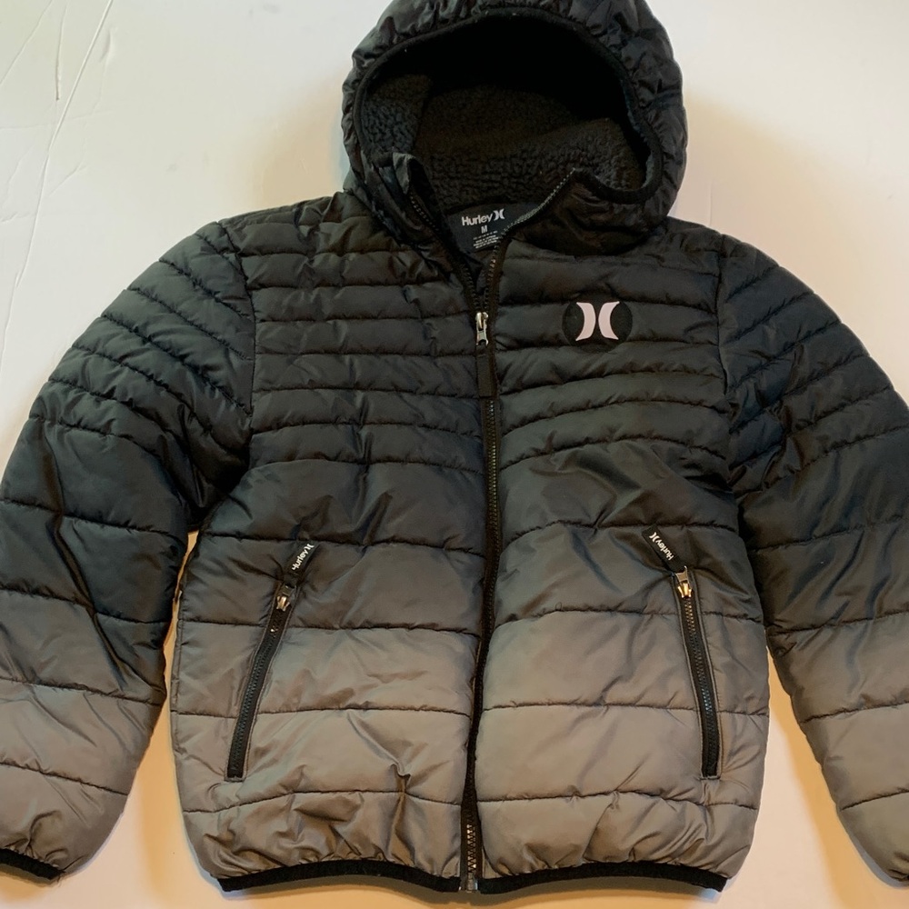 Hurley boys size medium Charcoal Puffer Jacket with Hood